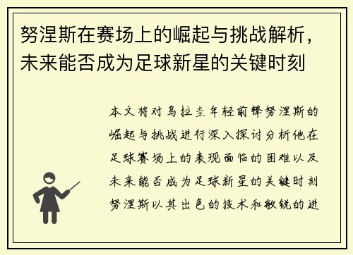 努涅斯在赛场上的崛起与挑战解析，未来能否成为足球新星的关键时刻